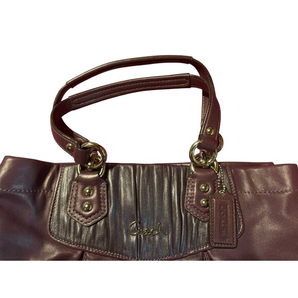 Nice Rare Coach Purse Ashley Gathered Leather Satchel Plum Purple #F19425 - Picture 3 of 12